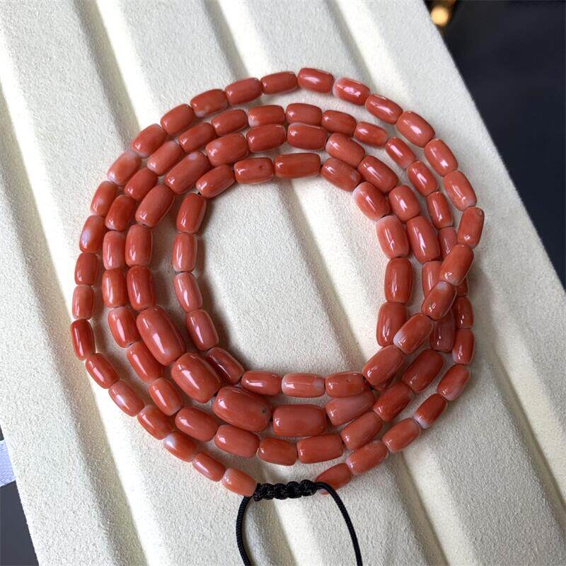天然台湾莫莫珊瑚枣珠手链项链6.2mm原色momo有机宝石阿卡橘红