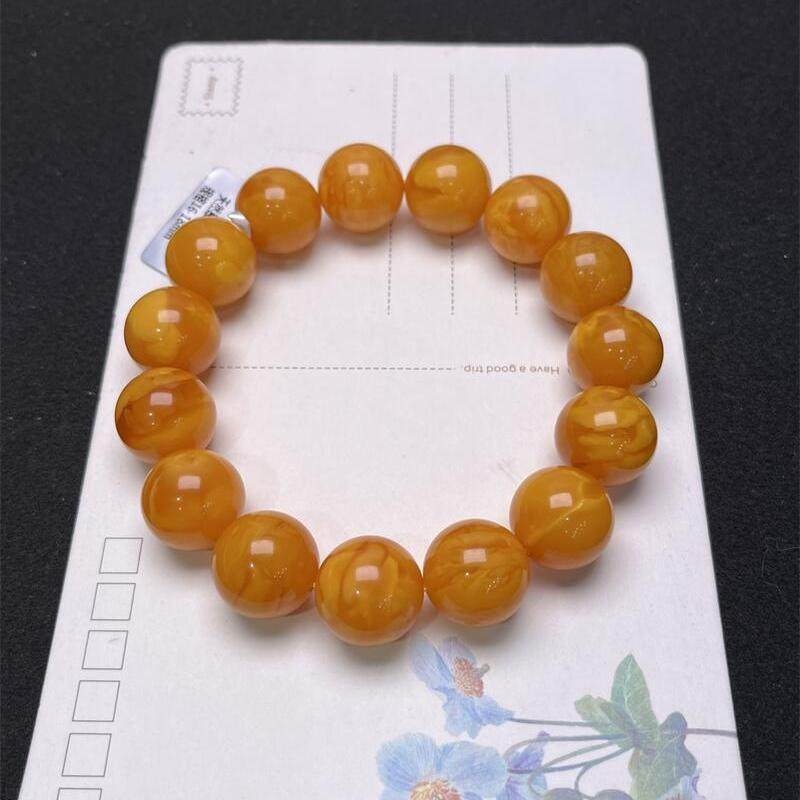 天然欧洲原矿回流老花蜜蜡手链手串16mm满蜜无优化无烤色琥珀秀