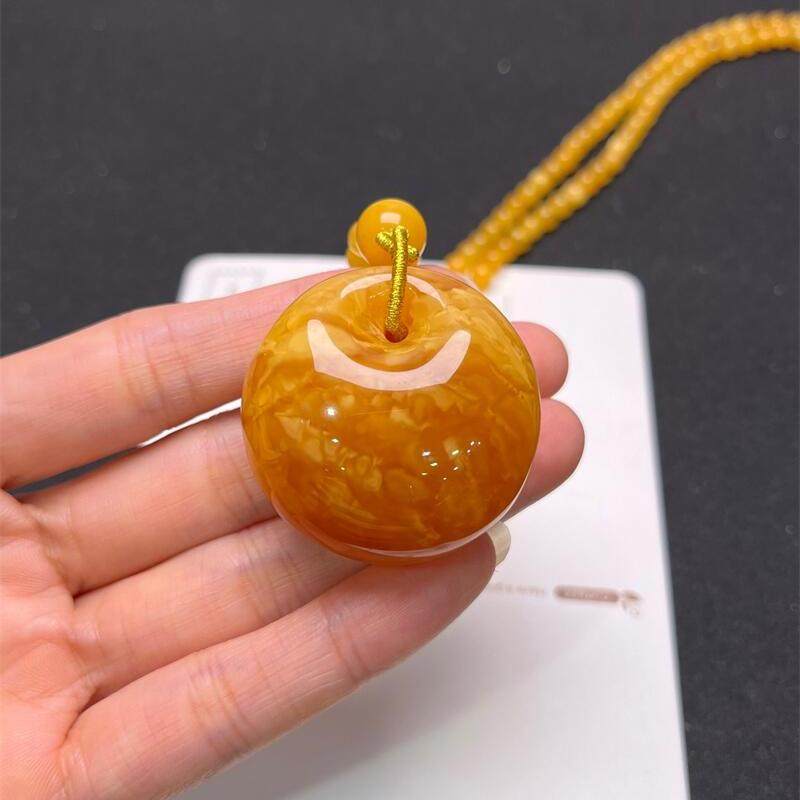 天然俄料原矿蜜糖色蜜蜡平安扣吊坠女款项链17.5克无优化无烤色秀