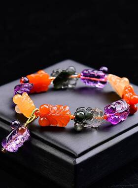 天然多宝俏色福鱼金鱼手链 富贵有余 连年有余 金玉满堂重31克ss0