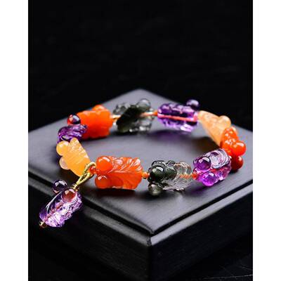 天然多宝俏色福鱼金鱼手链 富贵有余 连年有余 金玉满堂重31克ss0