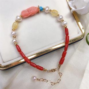 天然莫莫红珊瑚手串手链原色momo有机宝石深海红科西嘉阿卡粉色颂