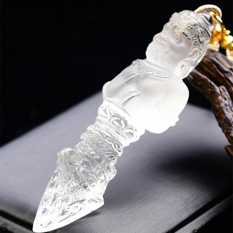 大号天然巴西白水晶大黑天降魔杵金刚橛金刚杵车挂手工雕刻79g即