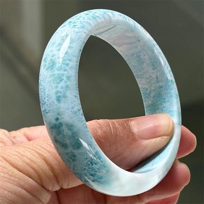 天然水晶多米尼海纹石手镯52圈口海浪纹玉化料针钠钙石无优化速