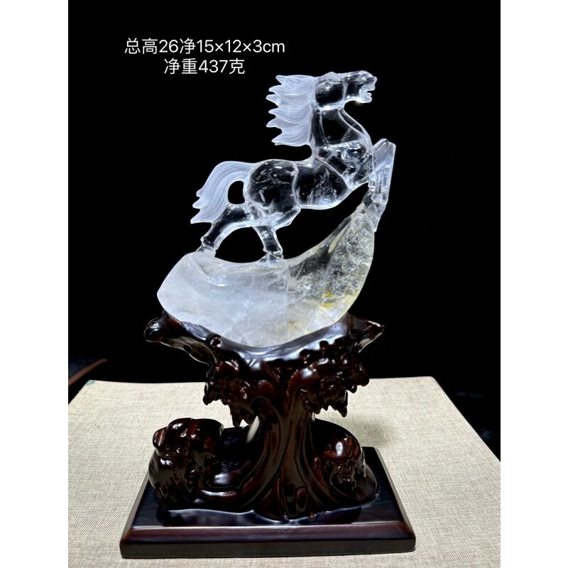 天然巴西原矿白水晶原石手工雕刻生肖马马到成功精致摆件摆饰凯