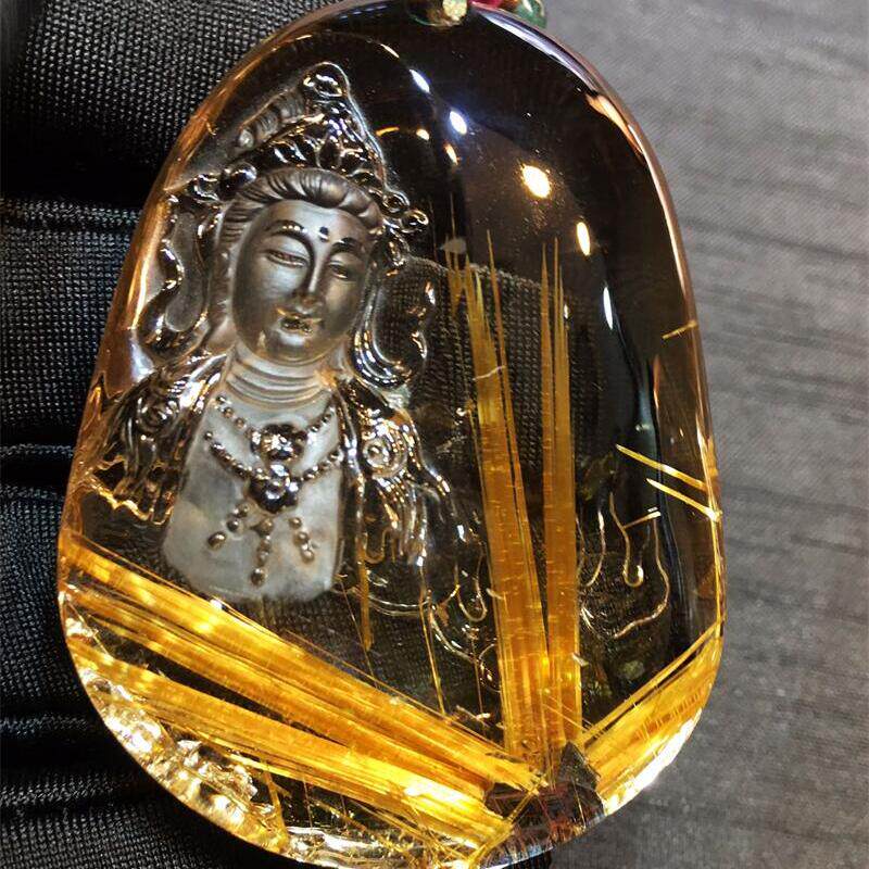 天然水晶巴西老矿钛晶观音项链吊坠46克金发晶板钛猫眼原矿顺发贺