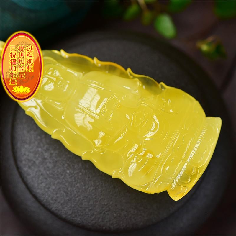 天然蜜蜡鸡油黄观音吊坠项链毛衣链 搭配蜜蜡项链 南海观世音吊坠