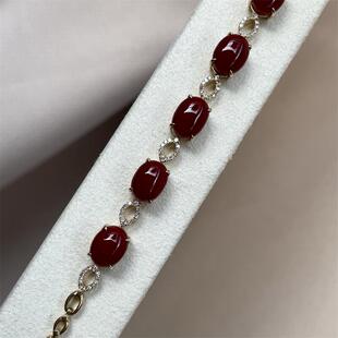 天然阿卡珊瑚18k金手链手串8/6mm原色宝石阿卡沙丁赤血红科西嘉