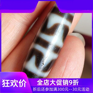 天然藏区黑白风化双虎牙天珠虎纹高油正品民族风锁骨送链jja