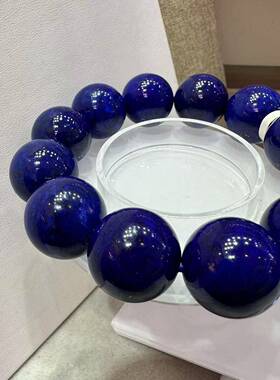 收藏品天然蓝紫色青金老矿戒面料21mm圆珠手链 无白微微金配证qj0