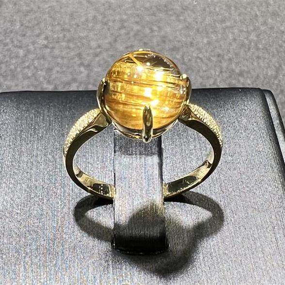 天然巴西料水晶钛晶18k金镶嵌戒面戒指圈16板钛猫眼原矿顺发速