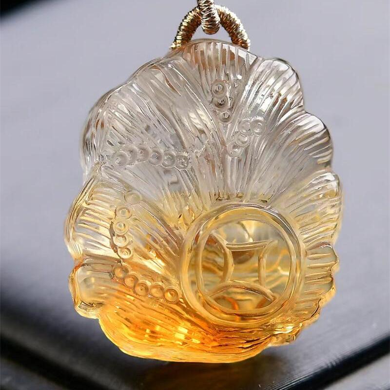 收藏级天然巴西黄水晶男女款九尾狐狸吊坠项链手工雕刻21.5g即