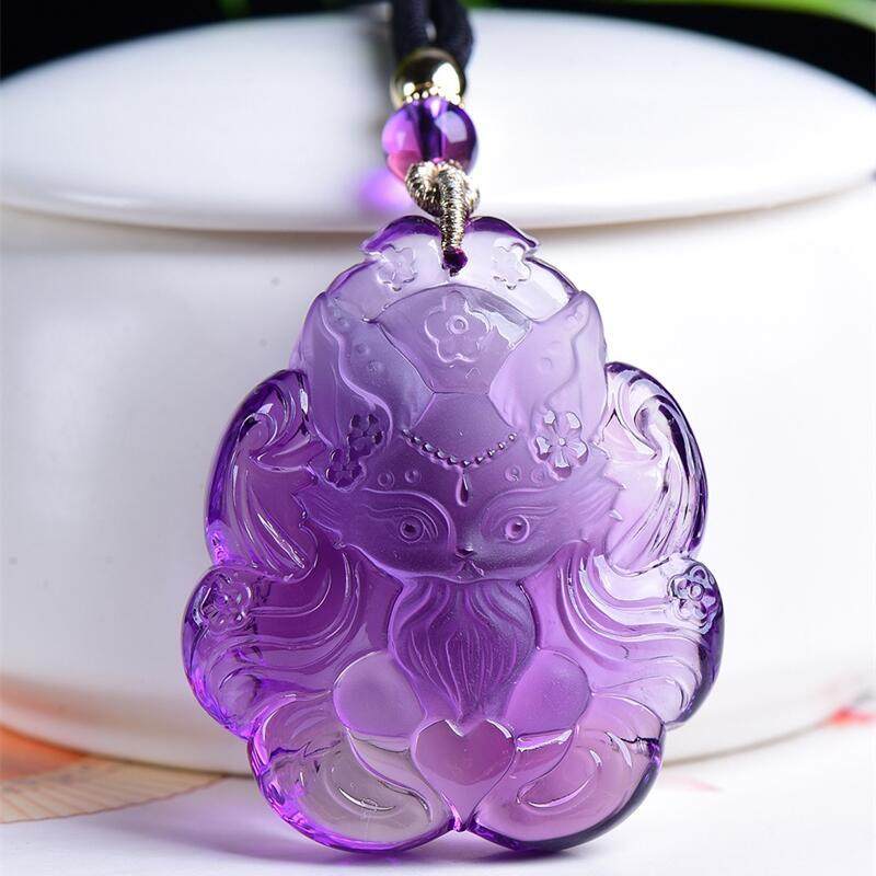 天然水晶巴西紫水晶九尾狐女款项链吊坠43克浓郁紫罗兰通透体秀,饰品/流行首饰/时尚饰品新,颈饰,淘宝优惠券,粉丝福利购,淘宝优惠卷