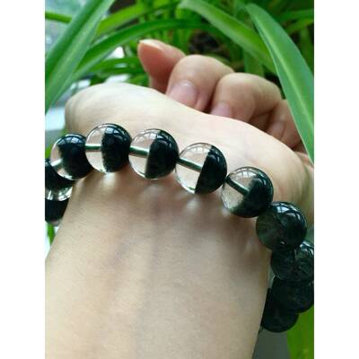 天然巴西绿幽灵水晶12mm聚宝盆手链 重42.6克 晶体通透 无红 xy0