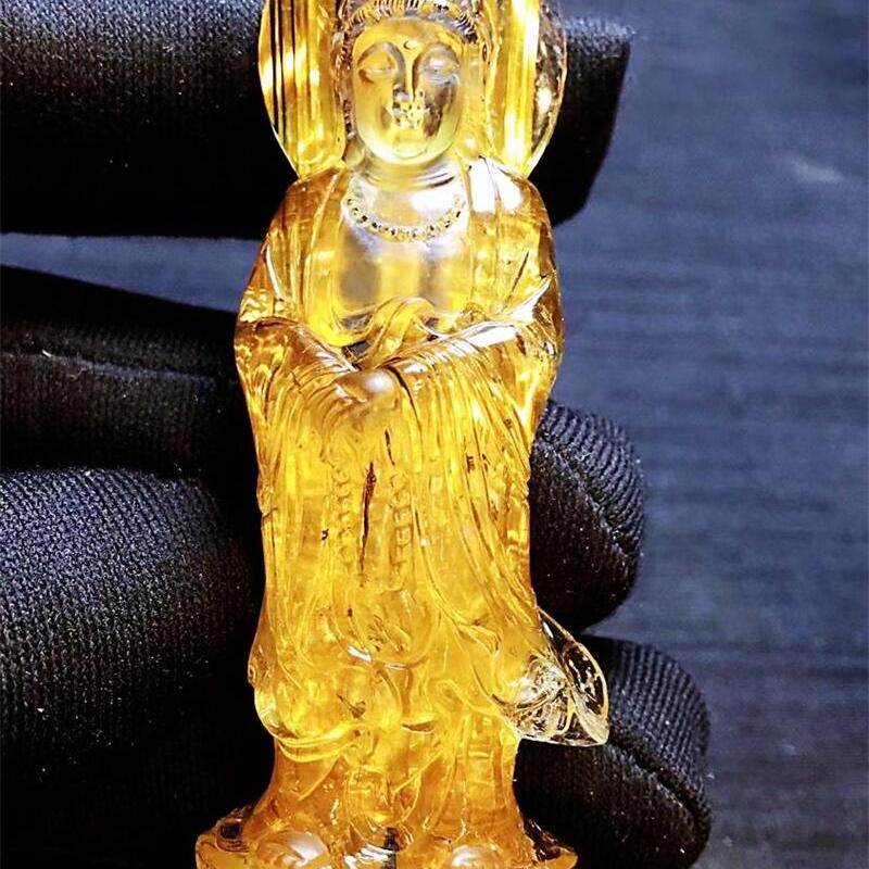 天然水晶巴西钛晶立体观音项链吊坠27克金发晶板钛猫眼原矿顺发贺