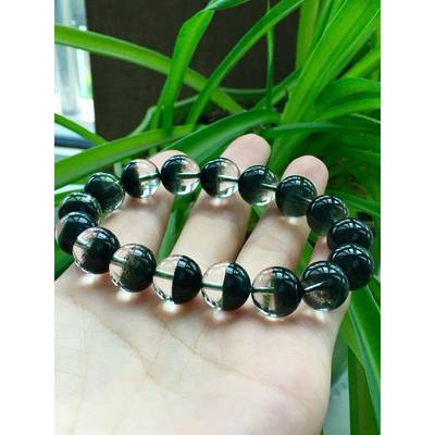 天然巴西绿幽灵水晶12mm聚宝盆手链 重42.6克 晶体通透 无红 xy0