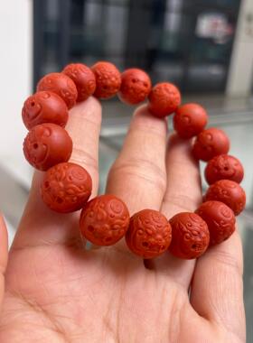 天然南红13.8mm貔貅珠手链 满色满肉 雕工精湛 重57.29克 配证ll0