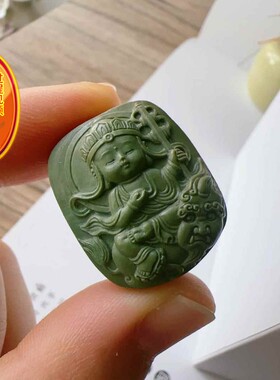 天然湖北原矿绿松石地藏王菩萨吊坠 老油绿色高瓷高品 重15.7克jd