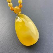 天然原矿俄料水滴蜜蜡项链吊坠25.6克金绞蜜无优化无烤色琥珀速