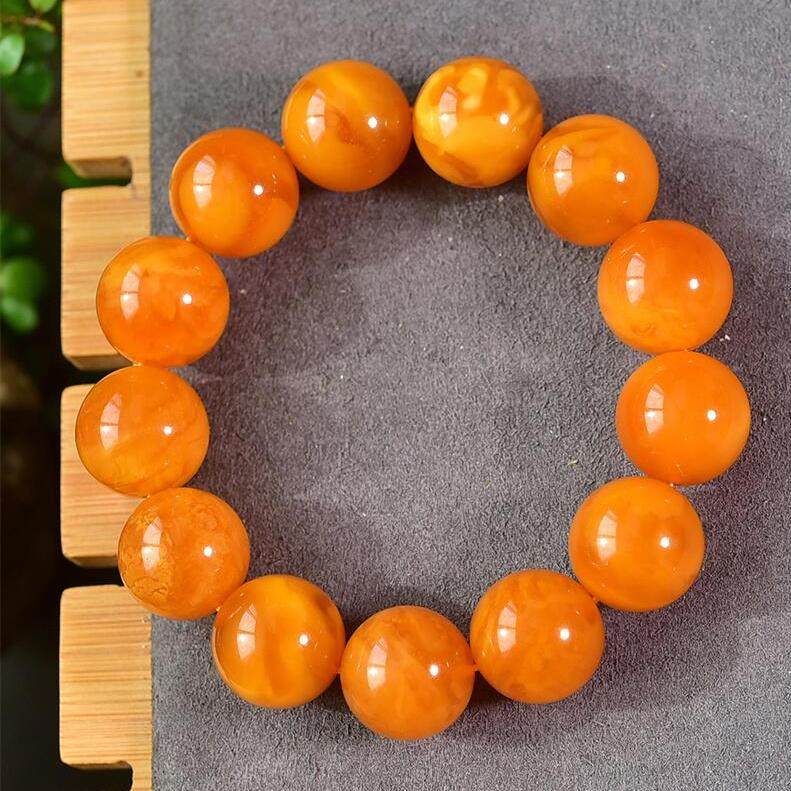 天然欧洲原矿回流老花蜜蜡手链手串16.5mm满蜜满蜡无优化无烤色秀