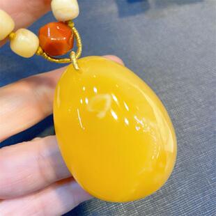 天然原矿焦皮料蜜蜡水滴吊坠女款项链23.58克无优化无烤色琥珀速