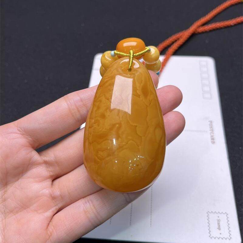 天然欧洲原矿回流老蜜蜡水滴女款项链吊坠30.8g无优化无烤色秀