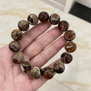 天然俄料原矿妖花溶洞蜜根珀手链手串15mm无优化无烤色琥珀速