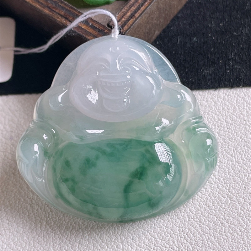 天然缅甸A货翡翠a货冰糯种正品原矿飘花佛公女款吊坠项链15.72g即