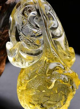 收藏级大号天然巴西黄水晶俏色白菜手把件车挂两用款全净体144g即