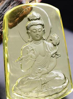 收藏级大号天然巴西原矿黄水晶大势至菩萨吊坠项链马守护神56g即