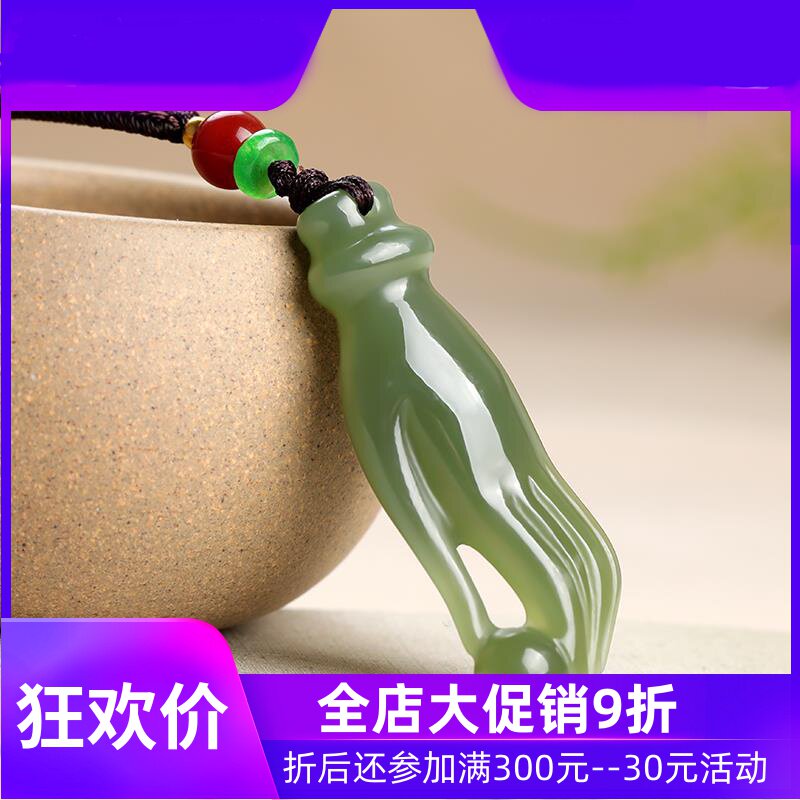 和田玉佛手吊坠浅青掌上明珠玉坠湖水绿玉石项链挂件附证书mzr
