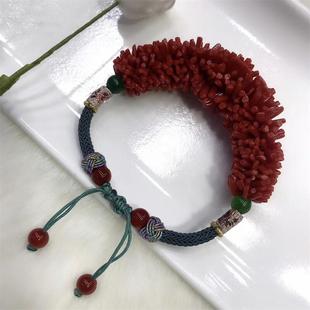 天然珊瑚大毛毛虫手工绳手串手链10cm原色阿卡沙丁牛血红科西嘉速