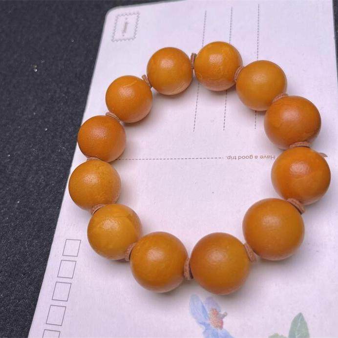 天然欧洲原矿橘皮纹老蜜蜡手链手串18.5mm满蜡无优化无烤琥珀色秀