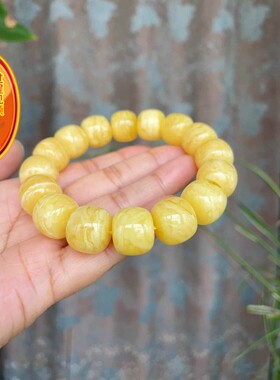 天然俄料白花蜜蜡虎皮纹16mm老型珠手链 重38.65克配检测证书fj