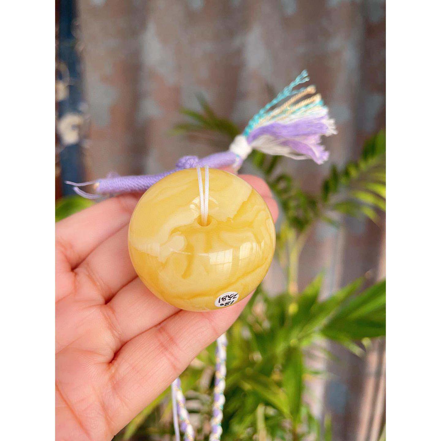 天然俄料白花蜜蜡平安扣吊坠项链 坠重25.81克尺寸39-25mm配证wl0