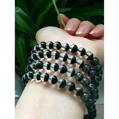 天然绿幽灵水晶7.8mm聚宝盆108颗佛珠手链重67.1克晶体通透无红xy