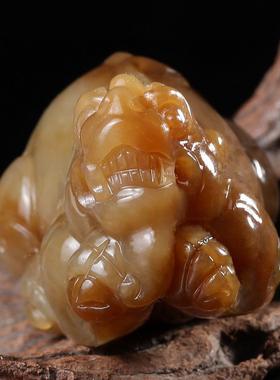 新疆天然和田玉糖玉俏色招财貔貅手把件 把玩 小摆件一级油润 hh0