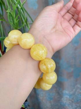 天然俄料原矿妖花蜜蜡21mm圆珠手链 重65.2克 颗颗妖纹配证书wl