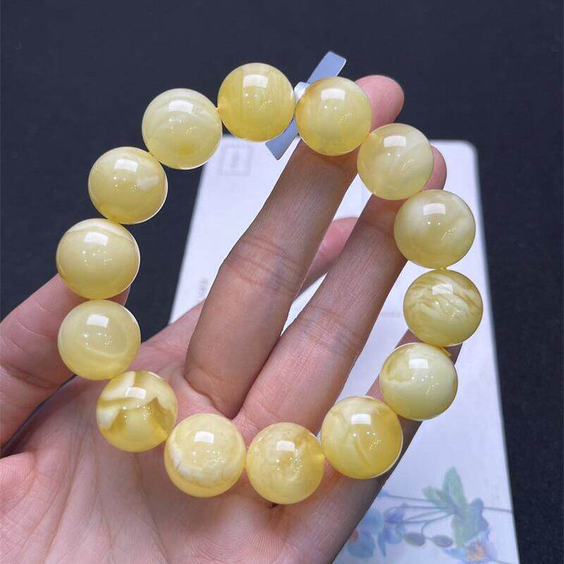 天然俄料原矿白花蜜蜡手链手串15mm虎皮纹金绞蜜无优化无烤色