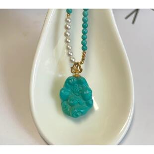 天然湖北原矿绿松石九尾狐小凤九吊坠项链 顶瓷老油料18k金配饰jz