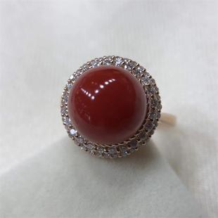 天然美女戒阿卡牛血色红珊瑚戒指14.3mm原色沙丁深海红科西嘉颂