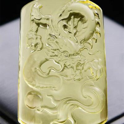 大号天然巴西茶黄水晶龙牌吊坠项链毛衣链两用款全净体95.6g即