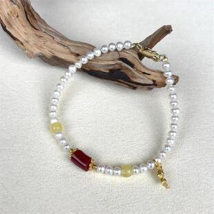 天然阿卡珊瑚桶珠珍珠手链手串6x8mm原色阿卡沙丁牛血红科西嘉