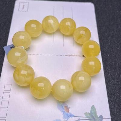 天然俄料原矿鸡油黄蜜蜡手链手串19.3mm满蜜满蜡无优化无烤色秀