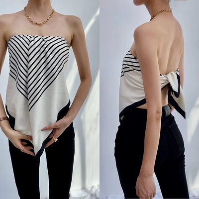 甜酷辣妹抹胸丝巾女生潮2024年新款高级设计感小众装饰品大方巾潮