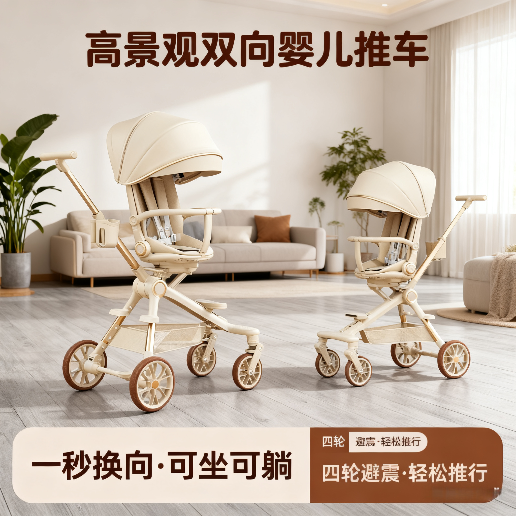 推车婴儿可坐可躺遛娃神器一键收车高景观儿童宝宝遛娃婴儿手推车