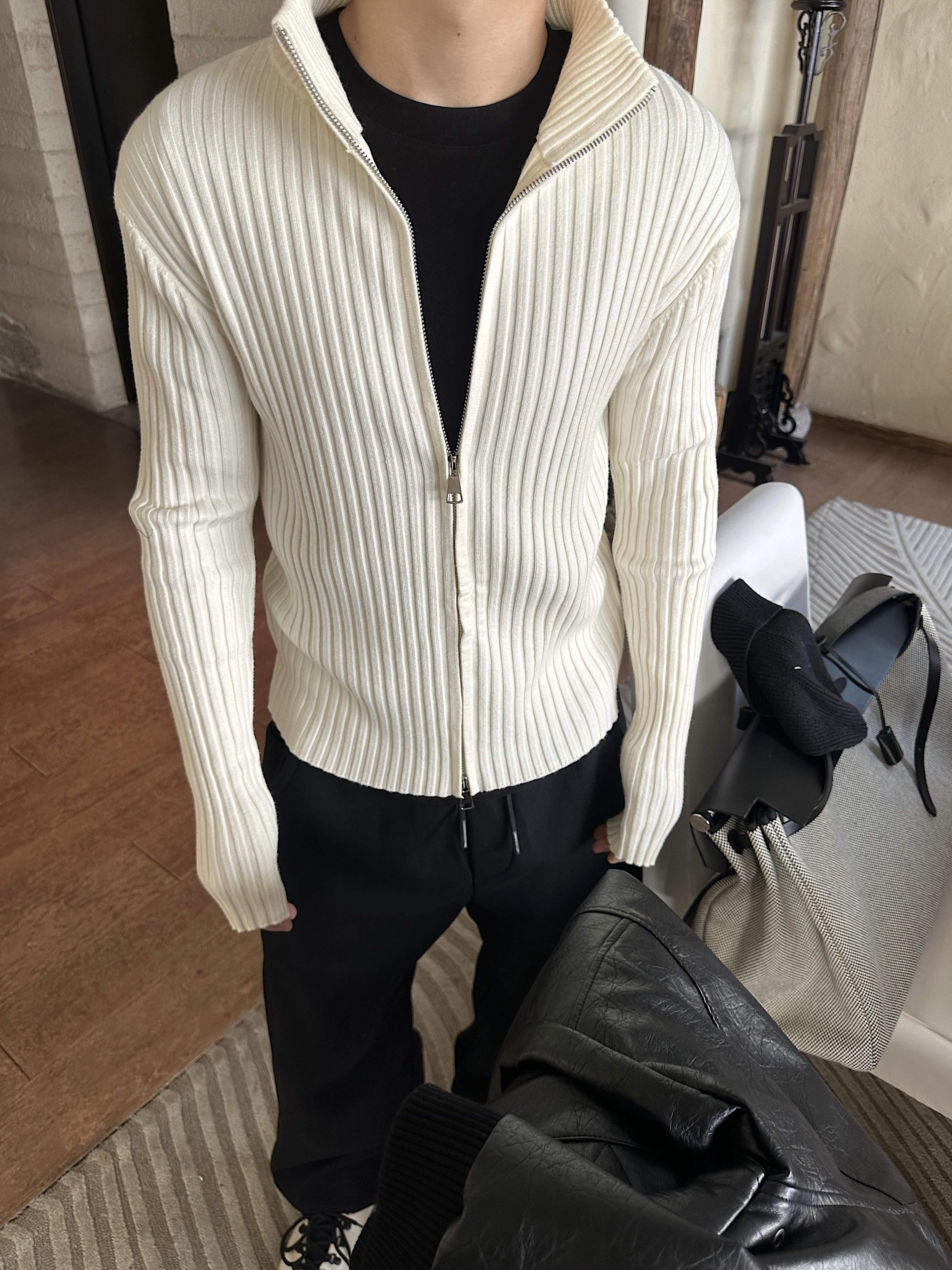 thumbnail for uniike RO tight double zip stand-up collar knit men's and women's trendy brand spring cardigan top jacket