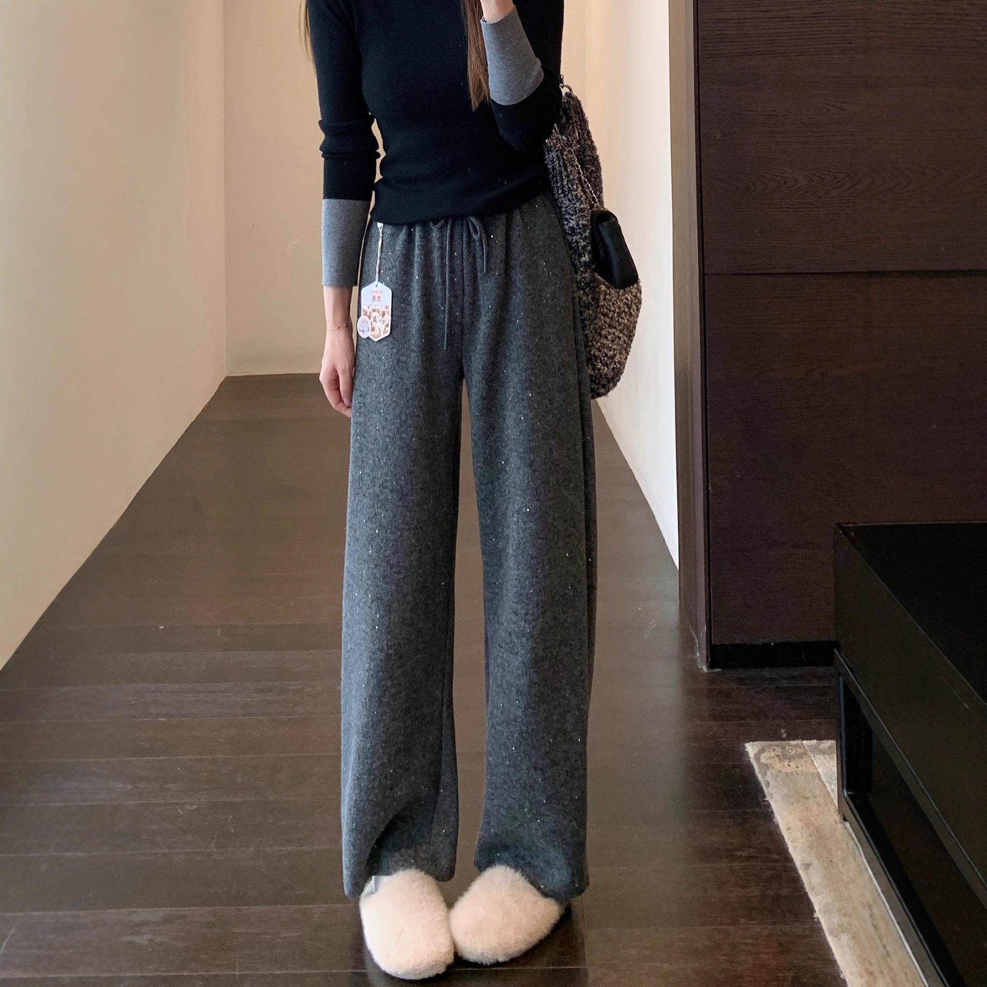 春不晚◆奢华质感 暗闪亮片高腰显瘦慵懒阔腿香蕉裤女2025秋冬新,女装/女士精品,休闲裤,淘宝优惠券,粉丝福利购,淘宝优惠卷