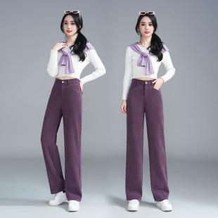 直筒裤 宽松垂感窄版 B2J6808 女春秋冬高腰条绒休闲裤 灯芯绒阔腿裤