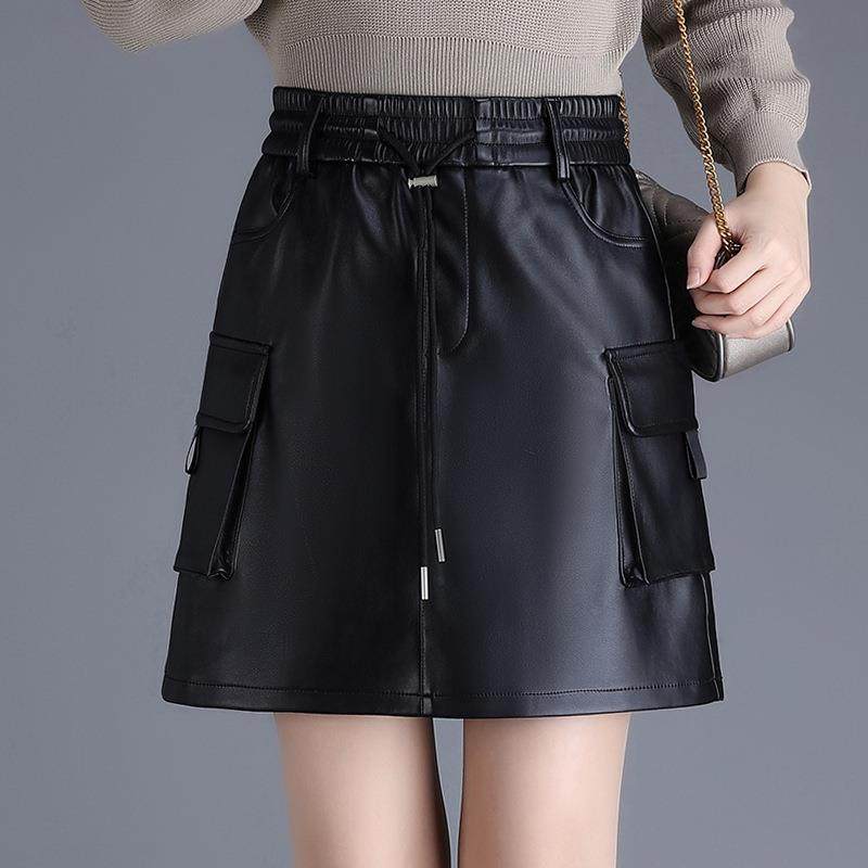 半身皮裙高腰秋冬包臀裙女2024时尚气质简约口袋显瘦一步裙短裙